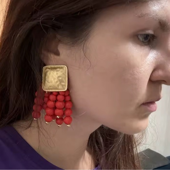 Fancy Red Beaded Earrings - Picture 3 of 9